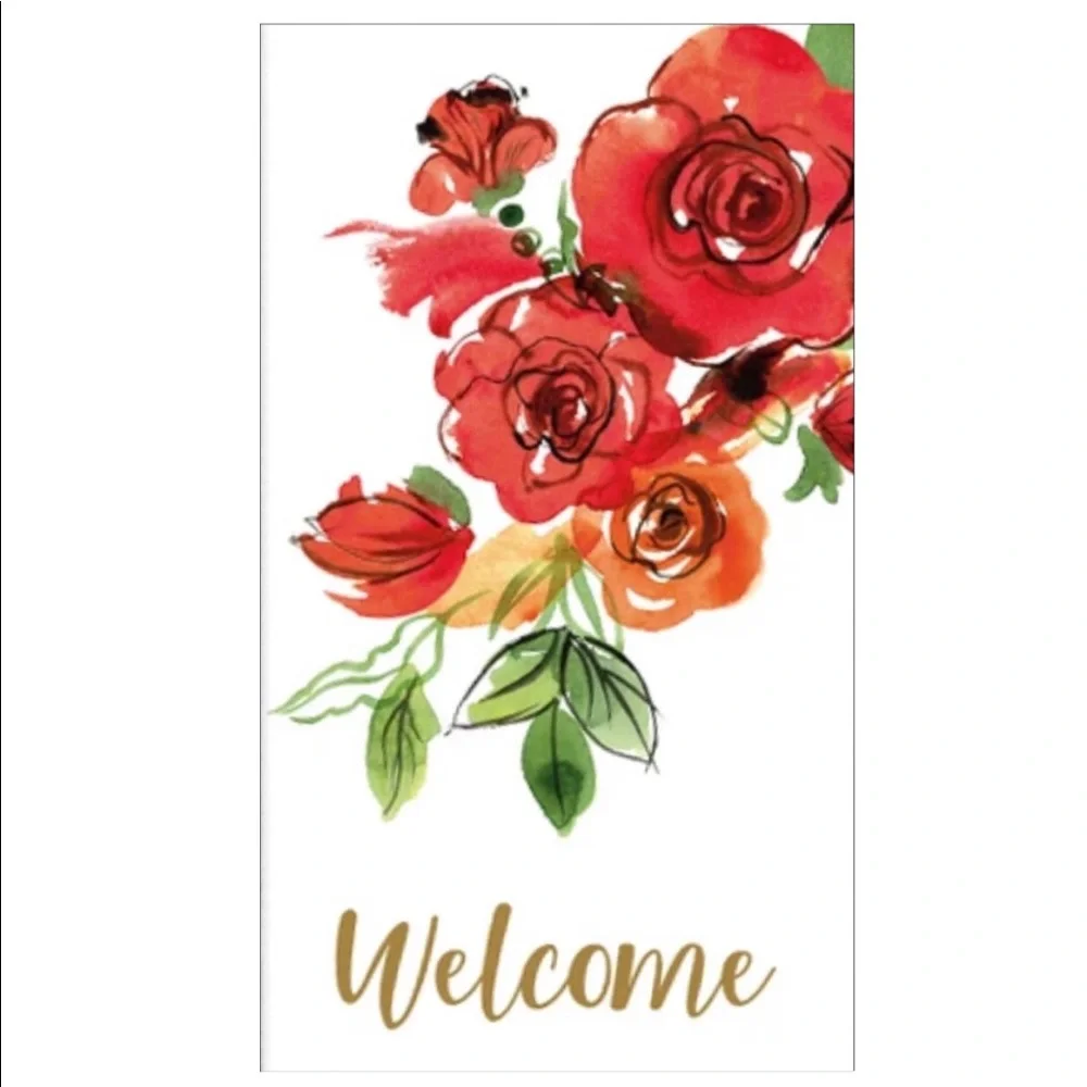 Red Floral Welcome Guest Towel Napkins (6230), 40 ct